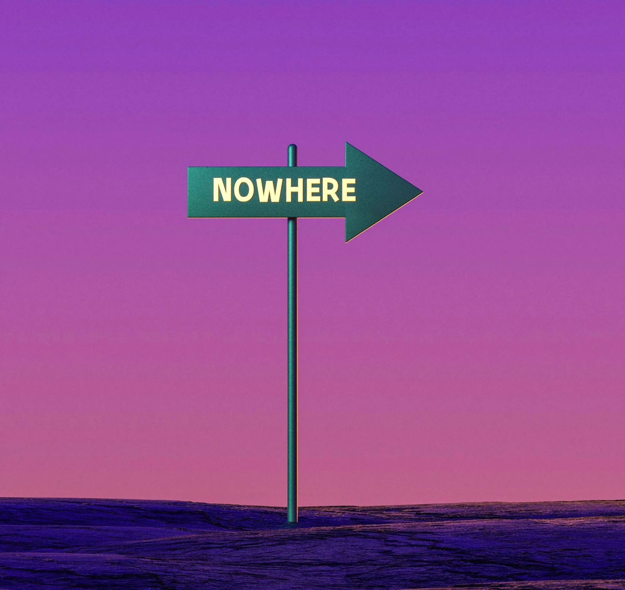 A green sign pointing to nowhere